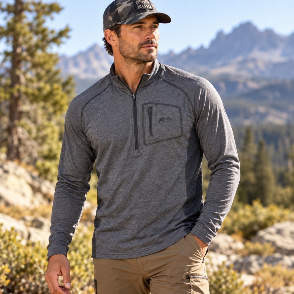 KUIU Nuyarn Mens Large Merino Wool 1/4 Zip Hunting Performance Shirt A8M1J Gray
